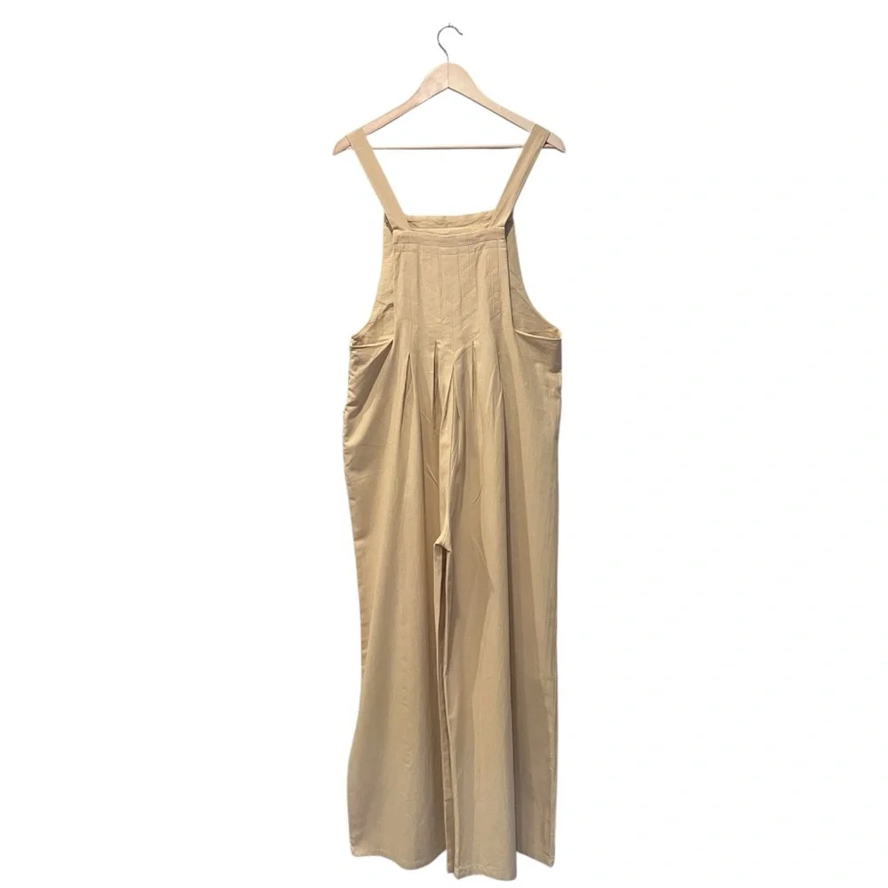 Nasty Gal Overall Winner Wide Leg Overalls Stone  Pleated Jumpsuit NWT size 10 - Picture 2 of 6